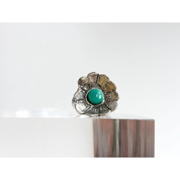 Sleeping Beauty Turquoise Petaled Sterling Floral Southwest Vintage Ring - sz 5 - Picture 2 of 10